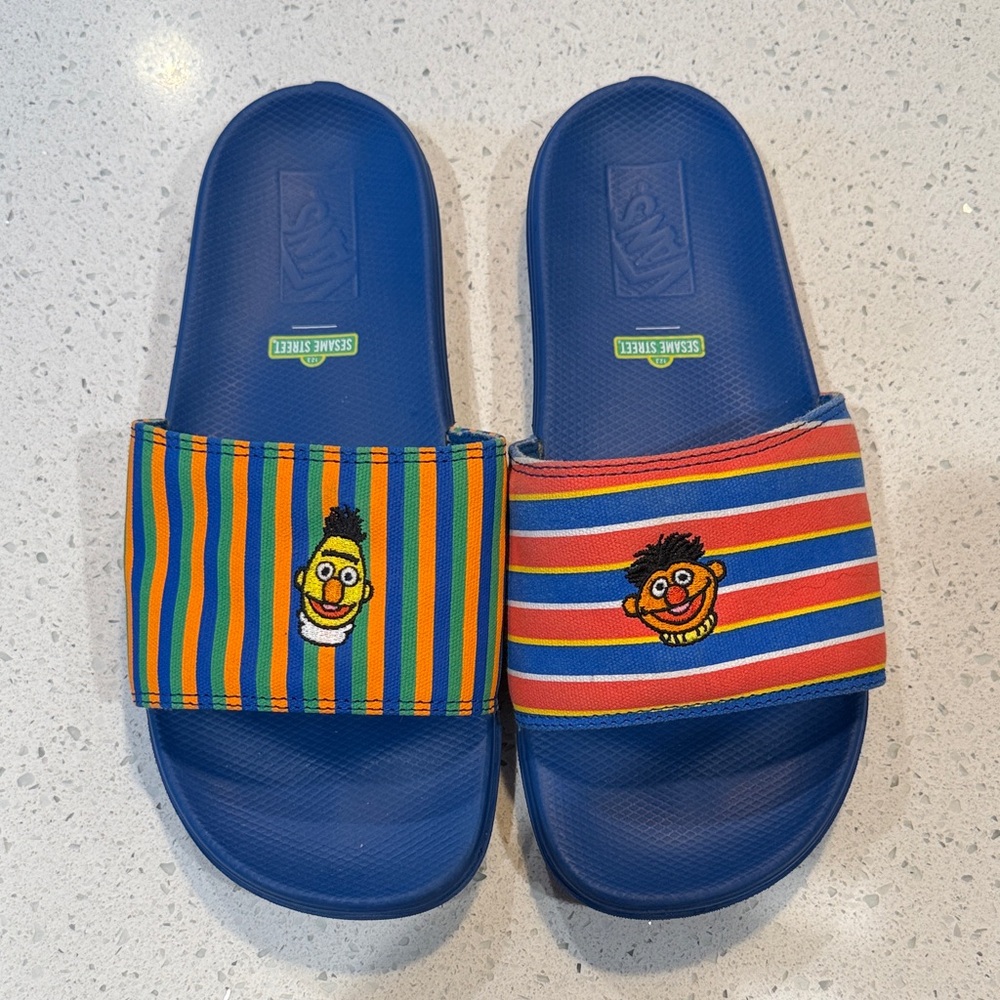 Vans Blue and Striped Bert and Ernie Character Slide Sandals